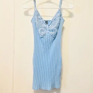 SHEIN Blue Ribbed Mini Dress Swimsuit Coverup Bodycon Medium Sundress